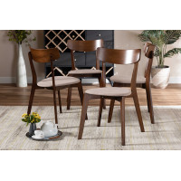 Baxton Studio Iora-Latte/Walnut-DC Iora Mid-Century Modern Transitional Light Beige Fabric Upholstered and Walnut Brown Finished Wood 4-Piece Dining Chair Set